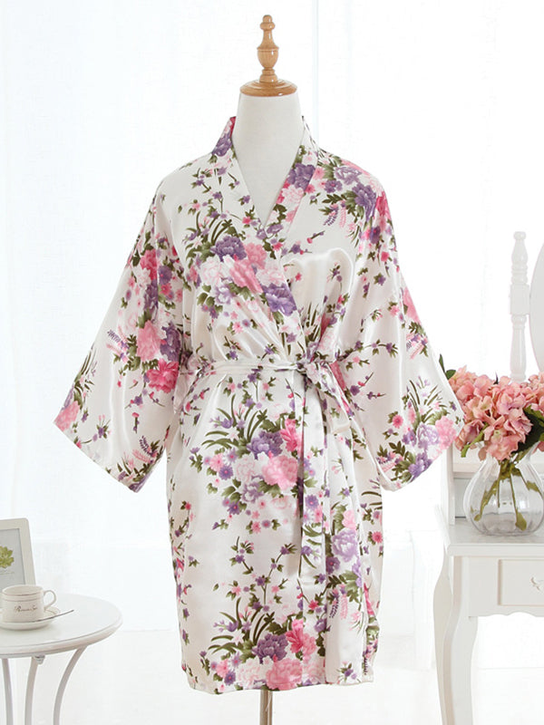 Floral Silky Satin Robe Wedding Bridal Party Bride Bridesmaid Robes for Women Dressing Gown