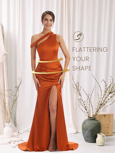 Sexy Soft Satin Side Slit One Shoulder Long Mermaid Bridesmaid Dresses