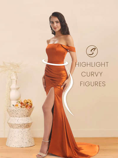 Sexy Soft Satin Off The Shoulder Side Slit Floor-Length Long Mermaid Bridesmaid Dresses
