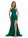 Emerald Sexy Side Slit Elegant Long Mismatched Satin Mermaid Bridesmaid Dresses Online