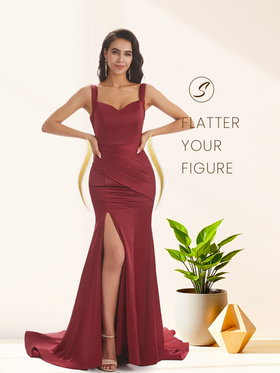 Sexy Soft Satin Side Slit Straps Square Floor-Length Mermaid Bridesmaid Dresses Online