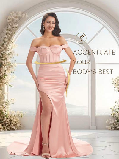 Unique Side Slit Soft Satin Off Shoulder Long Mermaid Bridesmaid Dresses Online