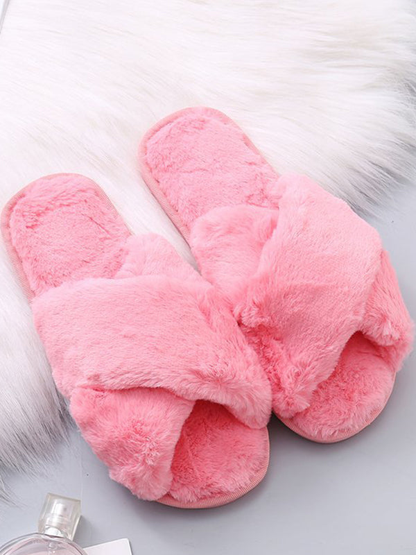 Buy Cozy Bliss Women's Soft Faux Rabbit Fur Plush Lightweight House Slippers  Non Slip Cross Band Cozy Indoor Outdoor Slippers (Black, 7-8) at Amazon.in