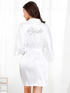 Women's One Size Silver Rhinestones Bride Bridesmaid Short Satin Robes for Wedding Party