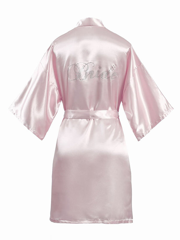 Women's One Size Silver Rhinestones Bride Bridesmaid Short Satin Robes for Wedding Party