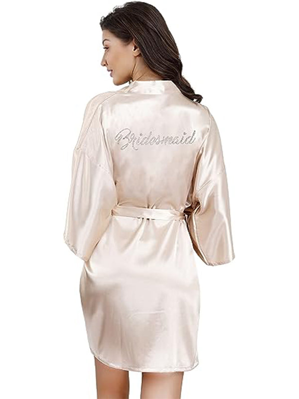 Women's One Size Silver Rhinestones Bride Bridesmaid Short Satin Robes ...