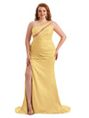 Sexy Unique One Shoulder Side Slit Mermaid Soft Satin Long Plus Size Maid of Honour Dresses