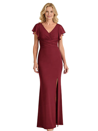 Elegant V-neck Bell Sleeves Mermaid Chiffon Side Slit Mother of the Brides Dresses