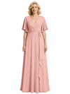 Elegant V-neck Bell Sleeves A-line Chiffon Ruffles Mother of the Brides Dresses