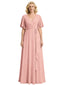 Elegant V-neck Bell Sleeves A-line Chiffon Ruffles Mother of the Brides Dresses