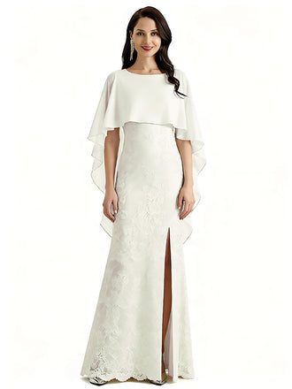 Elegant Scoop Short Sleeves Chiffon Mermaid Mother of The Bride Dresses