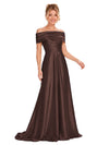 ChicSew Elegant Off Shoulder Ruching A-Line Floor-Length Satin Bridesmaid Dresses