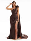 Elegant  Side Slit One Shoulder Mermaid Long  Dresses In Satin