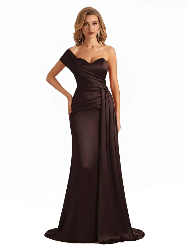 Elegant One Shoulder Soft Satin Long Mermaid Bridesmaid Dresses Online In Stock