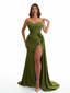 Sexy Sweetheart Sparkly Lace Mermaid Soft Satin Long Bridesmaid Dresses Online Side Slit Boning
