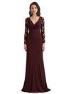 Elegant Mermaid V-neck Chiffon Long Sleeves Maxi Mother of the Brides Dresses