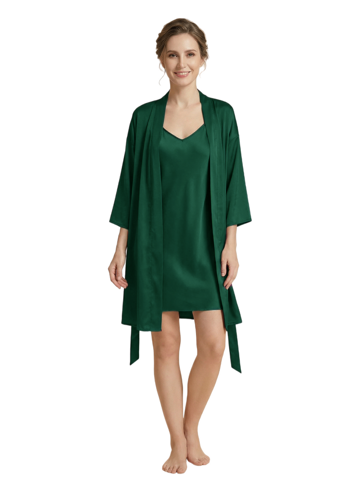Women's 3/4 Sleeves Bride Bridesmaid Robes Silk Like Short Wedding Robes