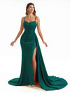 Simple Soft Satin Side Slit Spaghetti Straps Long Mermaid Bridesmaid Dresses Online