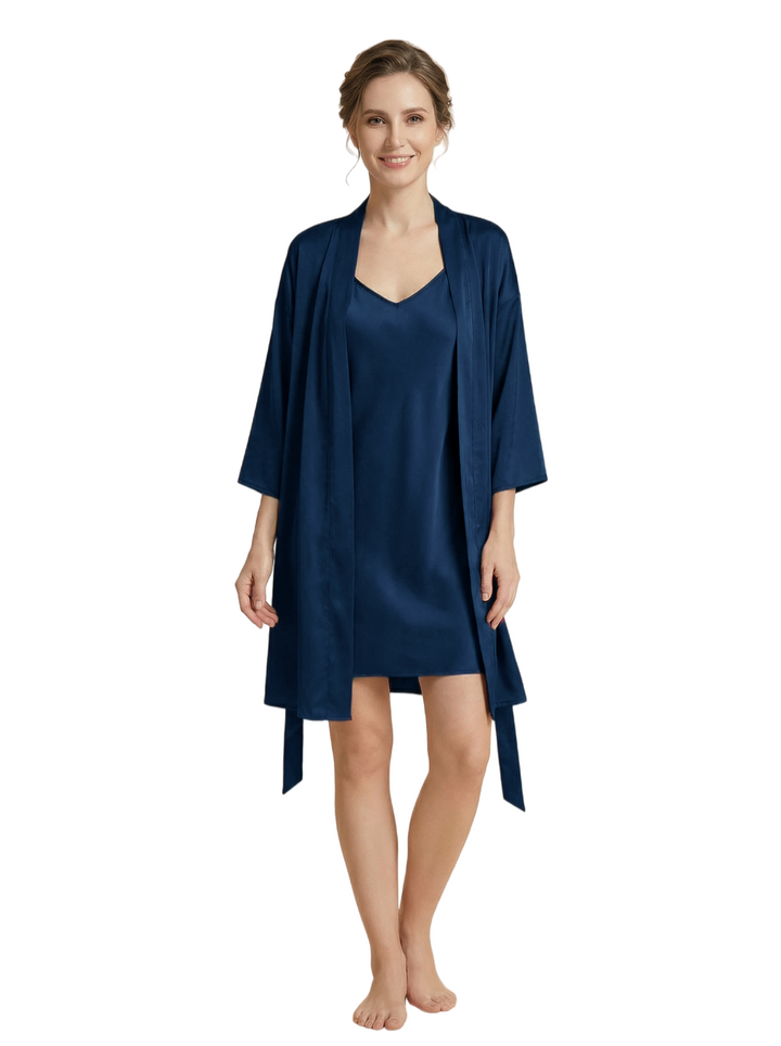 Women's 3/4 Sleeves Bride Bridesmaid Robes Silk Like Short Wedding Robes