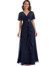 Elegant A-line V-neck Chiffon Bell Sleeves Mother of the Brides Dresses
