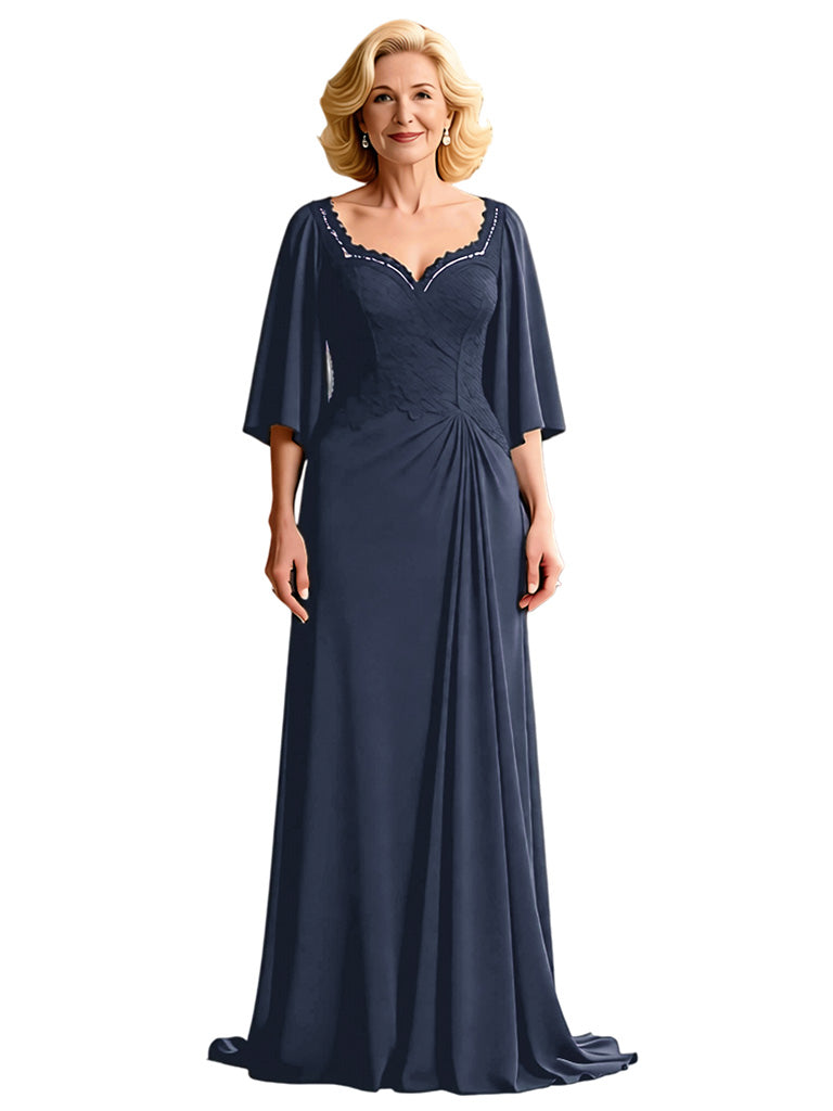 Elegant Sweetheart Bell Sleeves A-line Chiffon Mother of the Brides Dresses