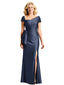 Elegant Mermaid Asymmetrical Satin Cap Sleeves Mother of the Brides Dresses Slit