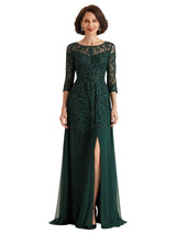 Elegant A-line Scoop Chiffon Lace Long Sleeves Mother of the Brides and Groom Dresses