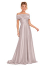 ChicSew Elegant Off Shoulder Ruching A-Line Floor-Length Satin Bridesmaid Dresses