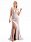 Satin Halter Spring V-neck Bridesmaid Dresses