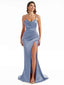 Sexy Cowl Neck Side Slit Long Satin Modern Formal Bridesmaid Dresses Online
