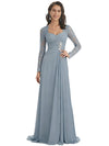 Elegant A-line Sweetheart Chiffon Long Sleeves Mother of the Brides Dresses