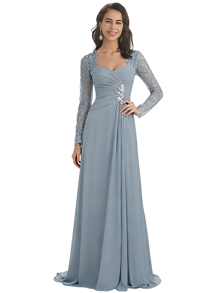 Elegant A-line Sweetheart Chiffon Long Sleeves Mother of the Brides Dresses