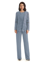 Elegant Jewel Lace Sleeveless Pant Suit Mother Of The Bride With Jacket In Stock
