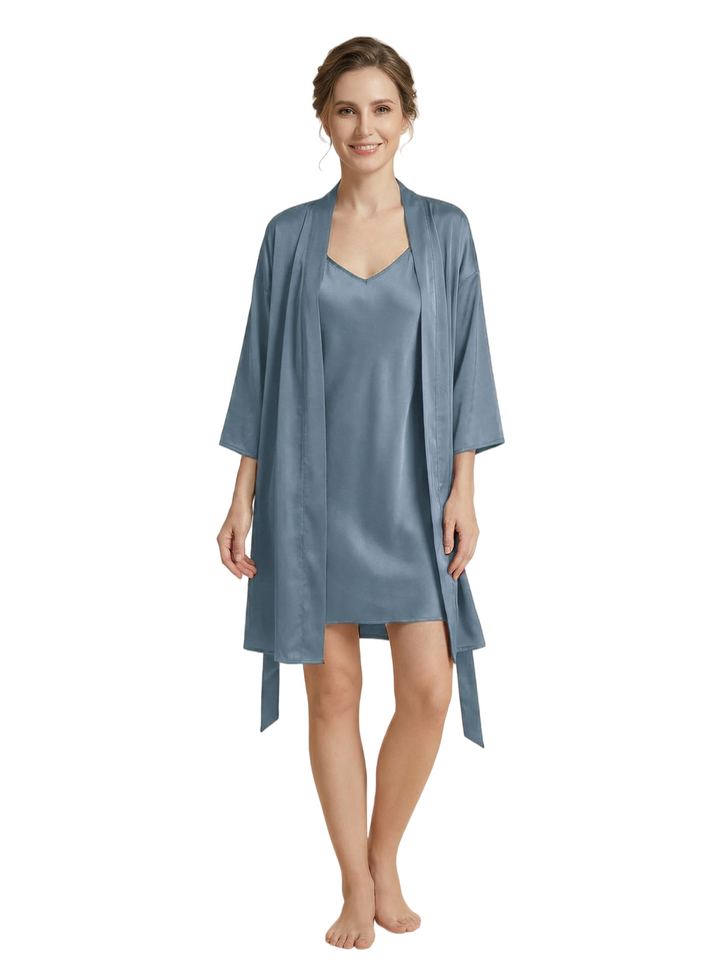 Women's 3/4 Sleeves Bride Bridesmaid Robes Silk Like Short Wedding Robes