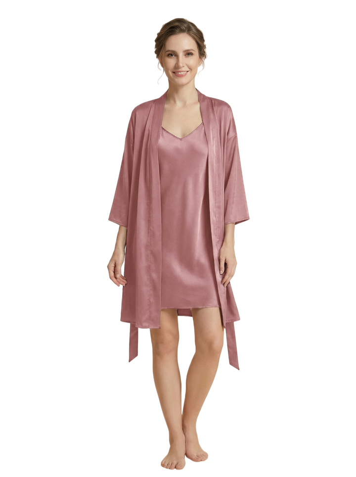 Women's 3/4 Sleeves Bride Bridesmaid Robes Silk Like Short Wedding Robes