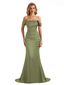Simple Off The Shoulder Soft Satin Long Mermaid Bridesmaid Dresses In Stock