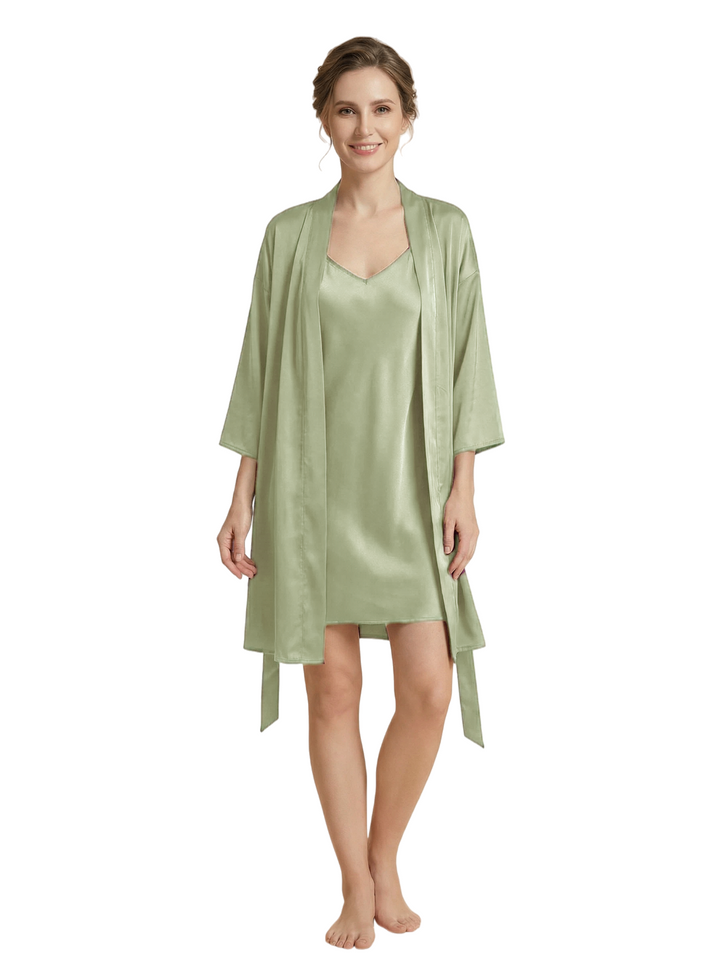 Women's 3/4 Sleeves Bride Bridesmaid Robes Silk Like Short Wedding Robes