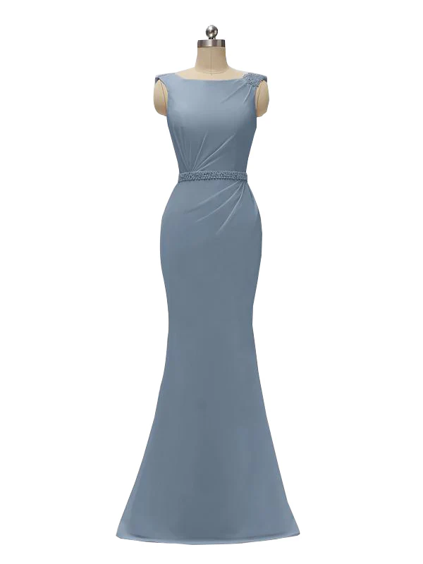Sleeveless Mermaid Bateau Floor Length Bridesmaid Dresses In Stock