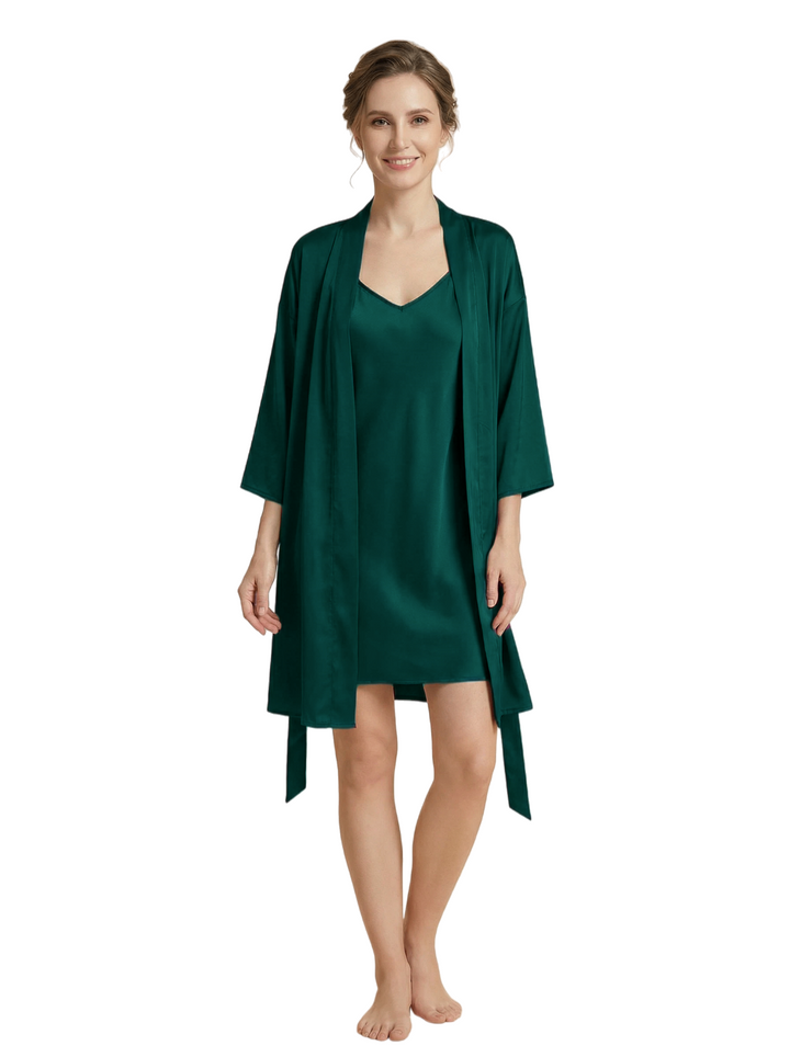 Women's 3/4 Sleeves Bride Bridesmaid Robes Silk Like Short Wedding Robes