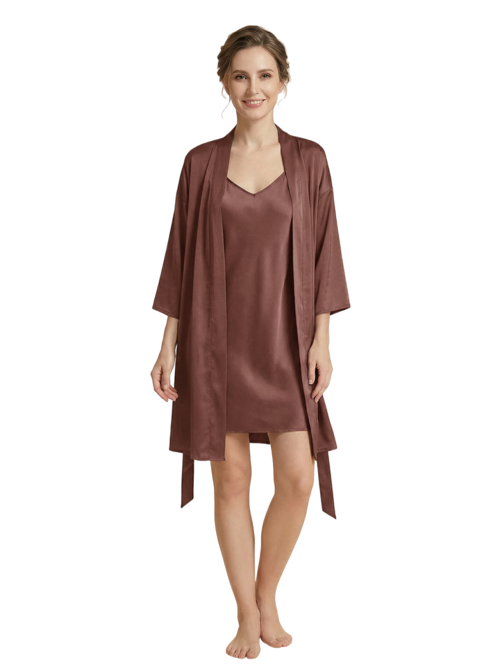 Women's 3/4 Sleeves Bride Bridesmaid Robes Silk Like Short Wedding Robes