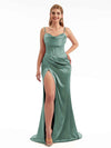 Eucalyptus Long Satin Formal Bridesmaid Dress