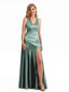 Eucalyptus Satin V-Neck Bridesmaid Dress