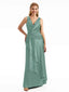 Eucalyptus Satin V-Neck Gown For Bridesmaid