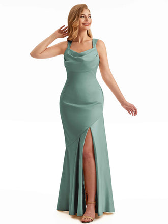 Eucalyptus Satin Sexy Straps Bridesmaid Dress