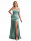 Eucalyptus Side Slit Satin Dress For Bridesmaid