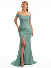 Eucalyptus Satin Off Shoulder Bridesmaid Dress