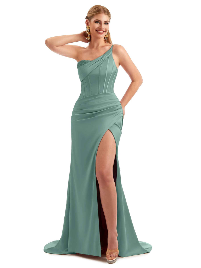 Eucalyptus Satin LALALA Boho Formal Bridesmaid Dress