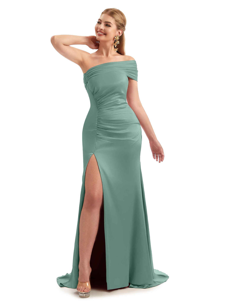 Eucalyptus Stretchy Satin Long Bridesmaid Dress