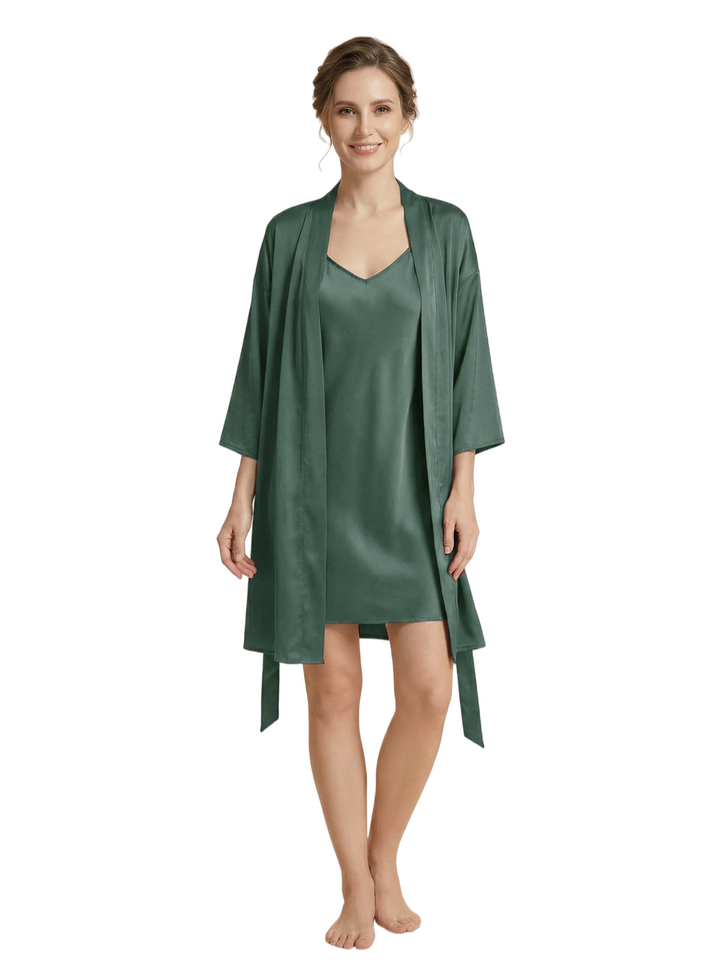 Women's 3/4 Sleeves Bride Bridesmaid Robes Silk Like Short Wedding Robes