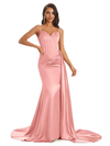 Sexy Soft Satin Mermaid Long Spaghetti Straps Floor-Length Long Bridesmaid Dresses Online In Stock
